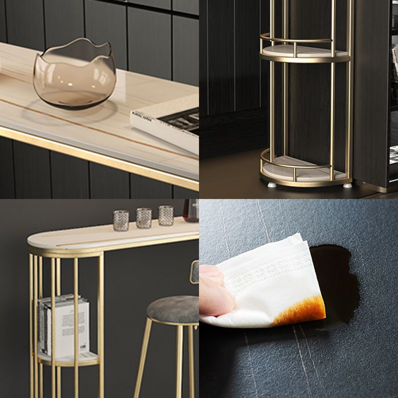 Modern Stone Storage Pub Height Dining Table Double Pedestal Indoor Bar Table, Only Table