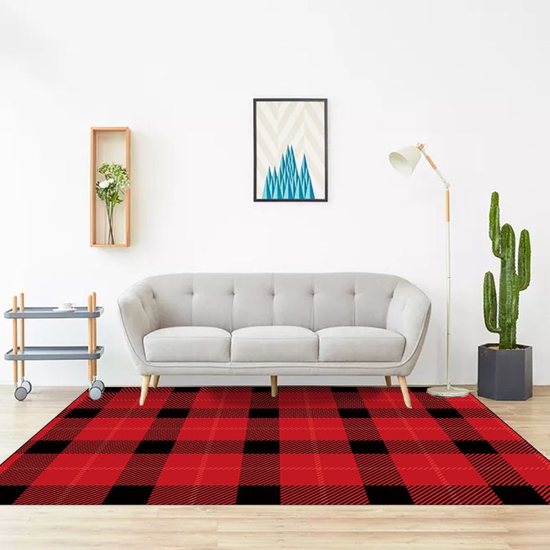 Modern Living Room Rug in Brown and Red Tartan Print Rug Polyester Pet Friendly Area Rug