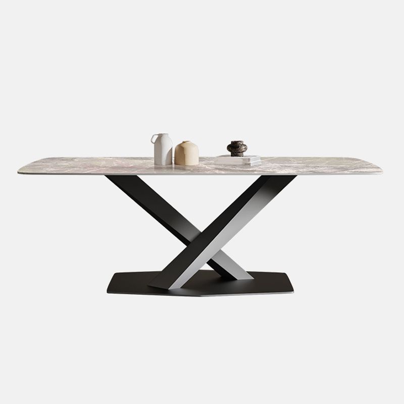 Rechthoek traditionele luxe eettafel gesinterde stenen tafel met zwarte voetstukbasis
