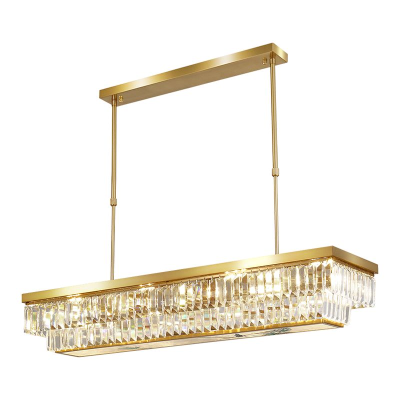 Modern Style Rectangle Shape Island Light Crystal 4 Light Island Lighting in Gold