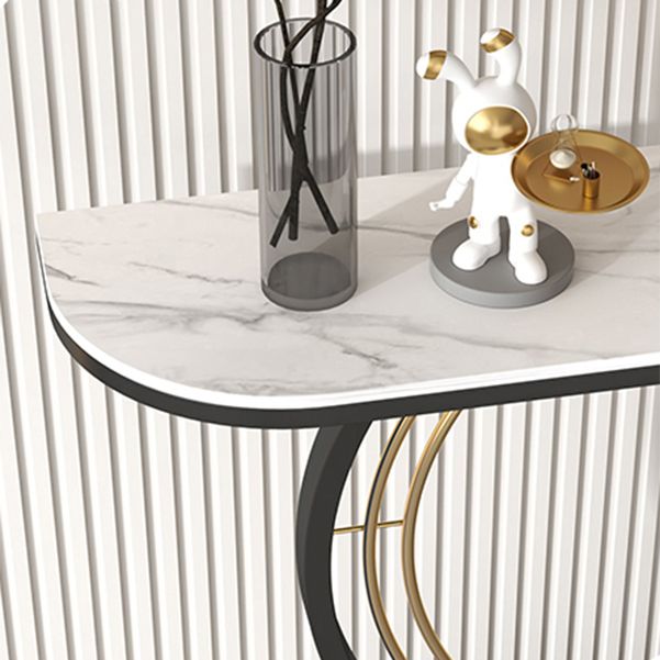 11" Wide Contemporary Console Table Stone Half Moon End Table