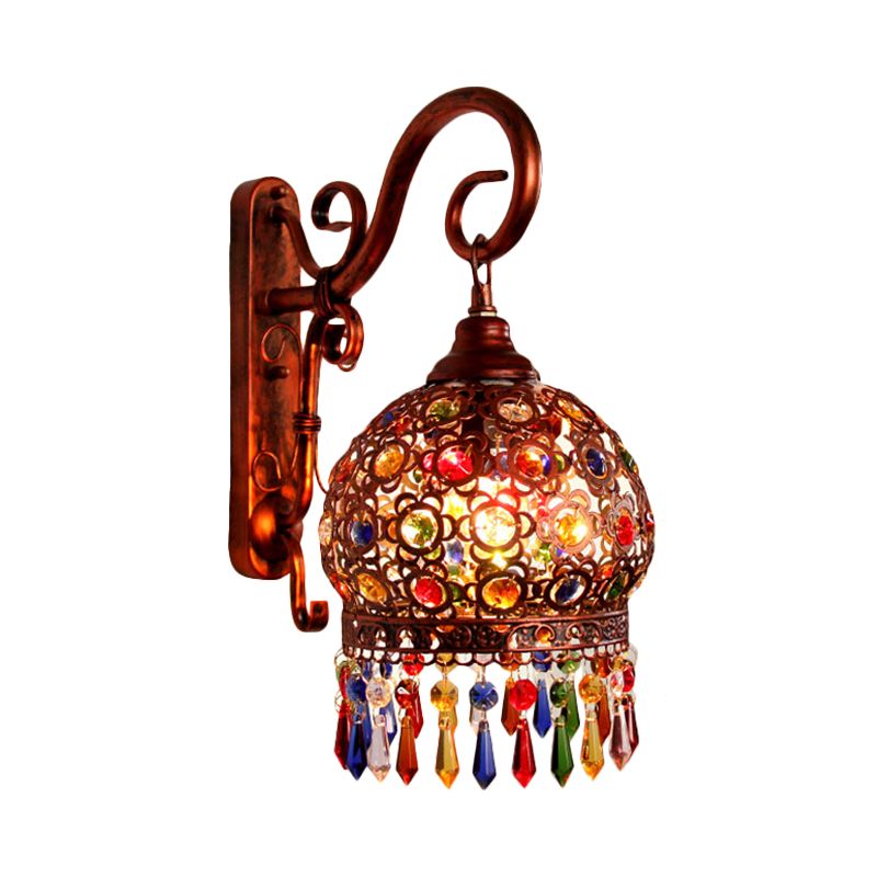 1 Bulb Globe Wall Sconce Decorative Brass/Copper Metal Wall Light Fixture with Dangling Crystal for Bedroom