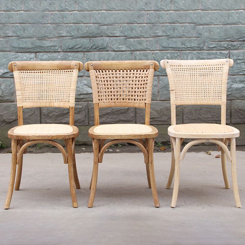 Solid Wood Country Style Dining Room Chair Matte Finish Cane Back Dining Chairs