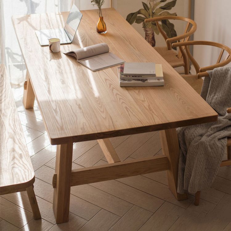 Modern Pine Wood Table for Restaurant Rectangle Kitchen Table with Trestle Base