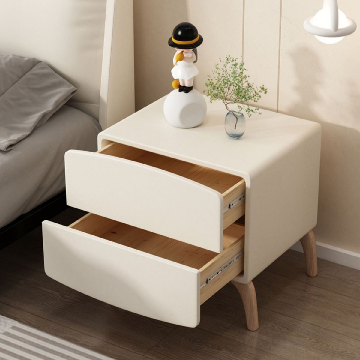 Modern Flat Top Kids Nightstand Solid Wood Nightstands with Drawers