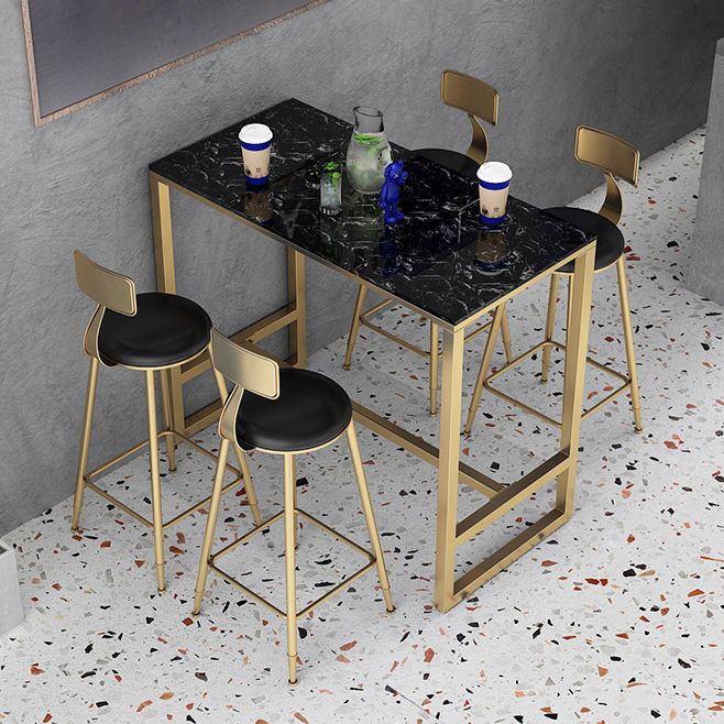 Modern Bar Table Gold and Metal Base Bar Table for Kitchen Living Room Coffee Room