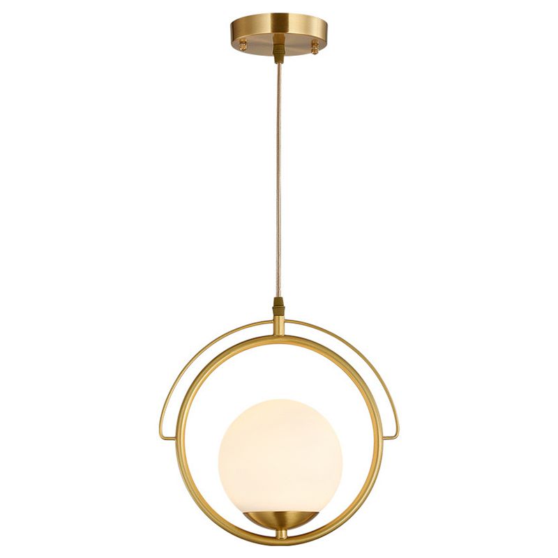 11.5 "Diameter Brassring Eenmalige lichtophanging Lamp Witglas Balschaduw Moderne stijl Verlichtingsarmatuur voor slaapkamer