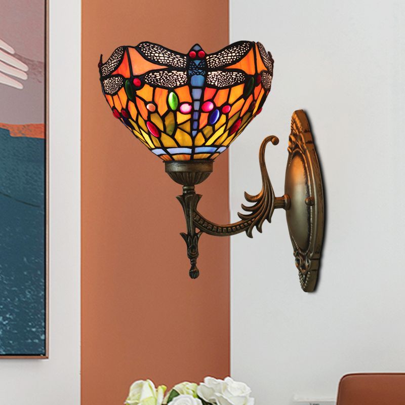 Dragonfly Wall Lighting Ideas Tiffany Cut Glass 1 Bulb Bronze Wall Mounted Light