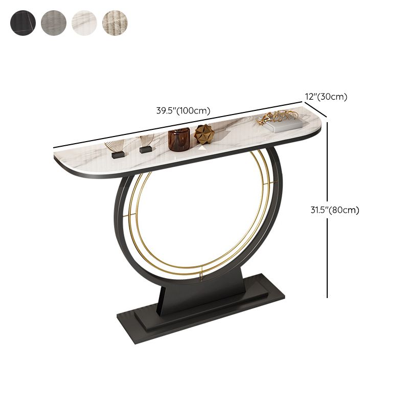 Stone Half Moon Accent Table 11.81" W 1-shelf Console Table for Hall