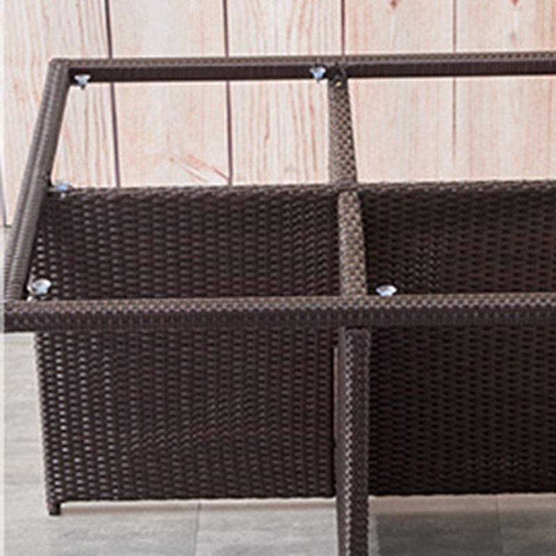 Rattan Dining Table Set with Black Tempered Glass Table for Courtyard