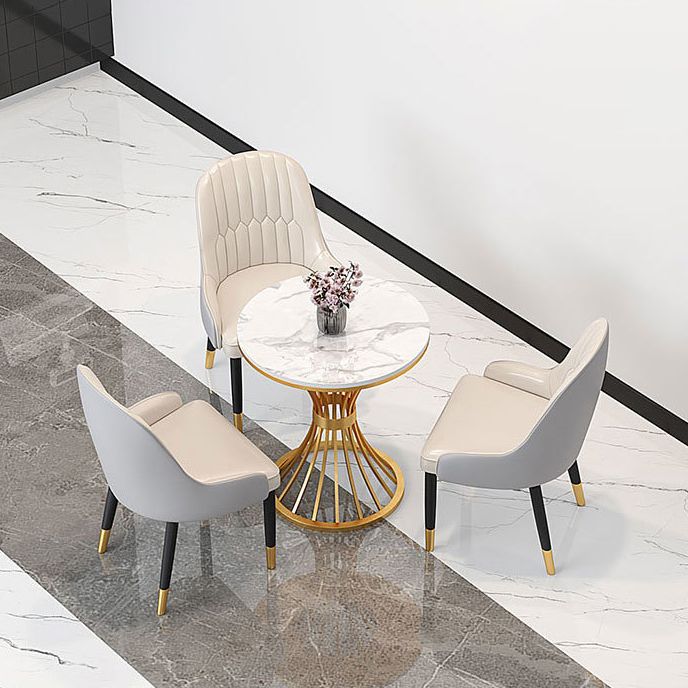 Traditional Luxury Dining Table Sintered Stone Top Dining Table with Gold Frame