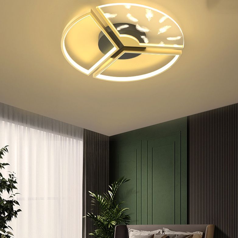 Feather LED Flush Mount Light Modern Acrylic Bedroom Ceiling Light in Black-Gold