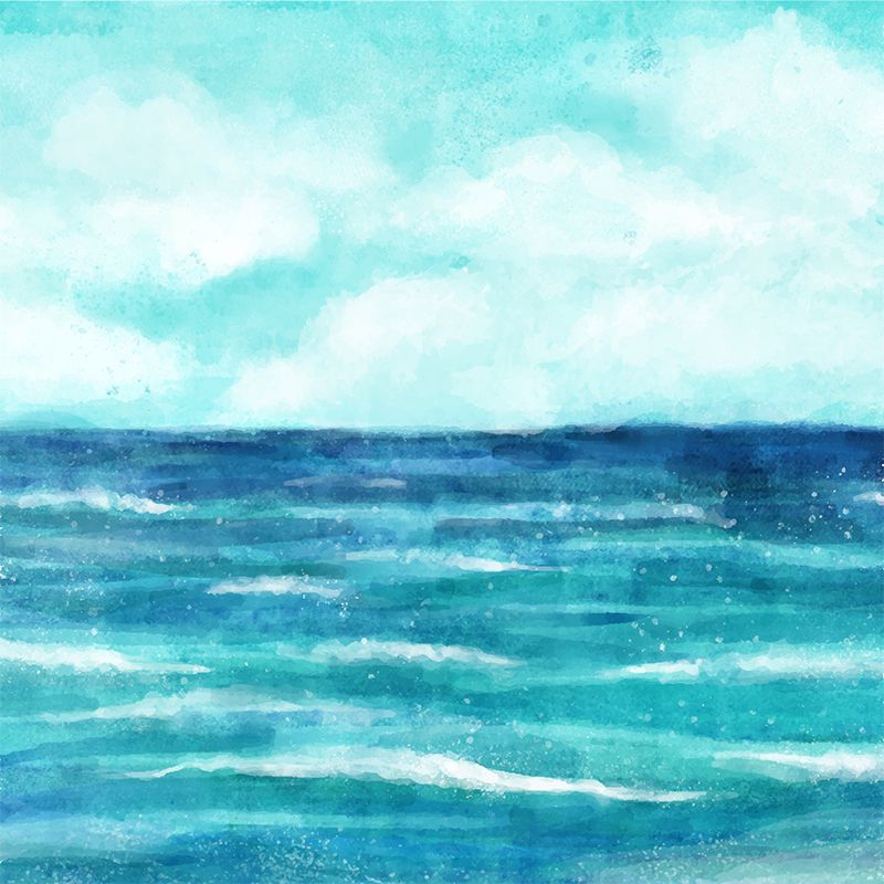 Autocollant mural aquarelle océan, décoration murale moderne non tissée texturée de couleur claire