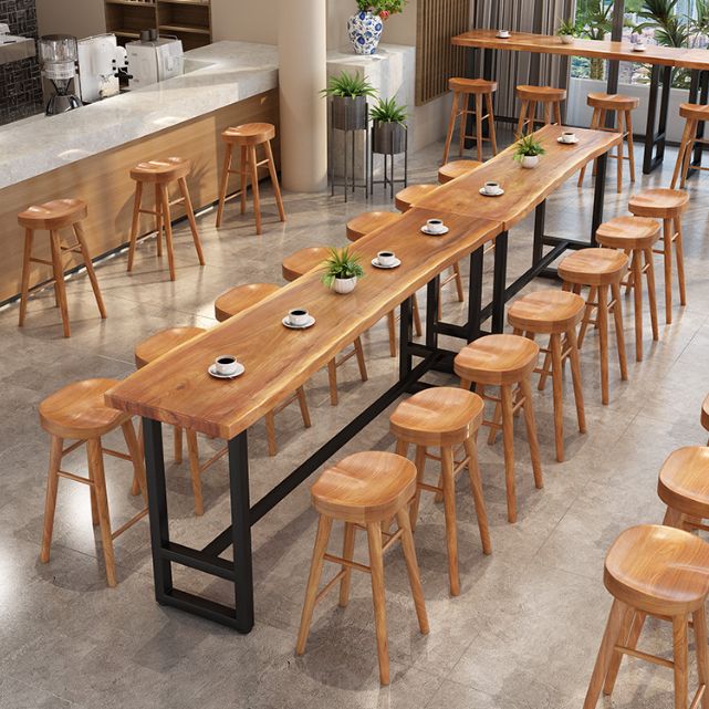 Rectangle Counter Table Footrest Wood Modern Cocktail Bar Table in Natural