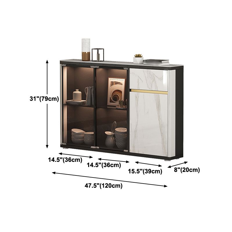Glass Door Wood Sideboard Modern Credenza with Storage for Living Room