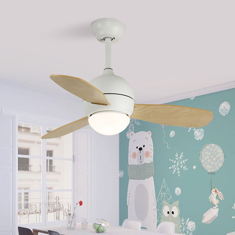 Dome Kids slaapkamer hanger ventilatorlamp metaal 36 "W LED Modern semi spoelplafondlicht in wit/geel/blauw met wand/afstandsbediening, 3 houten messen