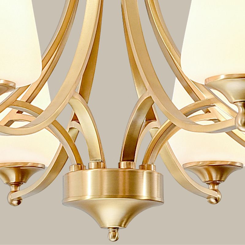 Multi-Head Hanging Light Fixtures Traditional Brass Chandelier Lamp with White Glass Shade