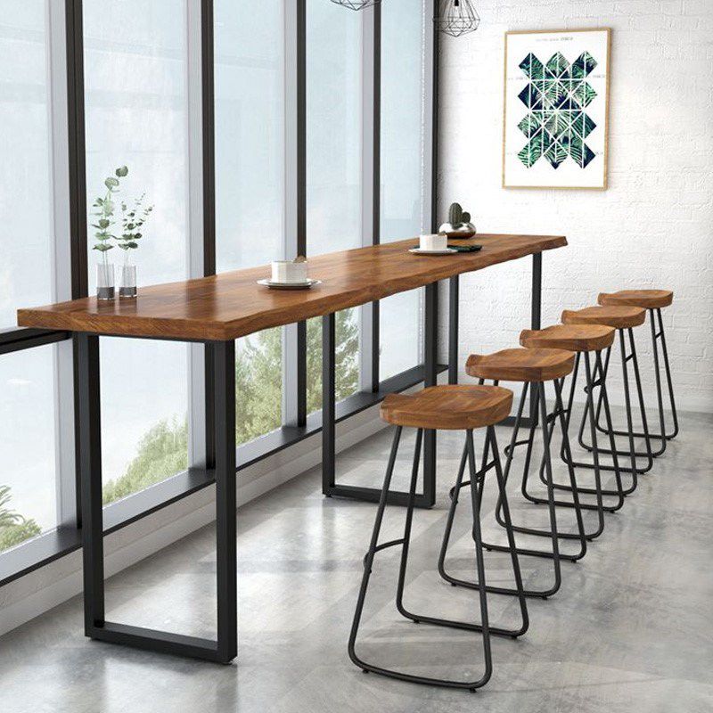 Industrial Rectangle Solid Wood Bar Table Set 1/2/5/6 Pieces Counter Table with Stools