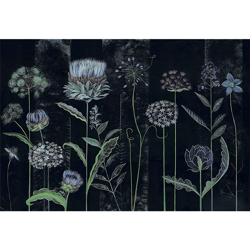 Flower Sketch Wall Paper Murals Trendy Waterproof Living Room Wall Decor, Custom Size Available