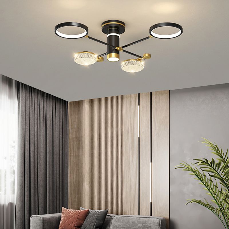 Lampadario da soffitto a semi-incasso Sputnik in stile moderno, lampadario a semi-incasso in metallo a più luci