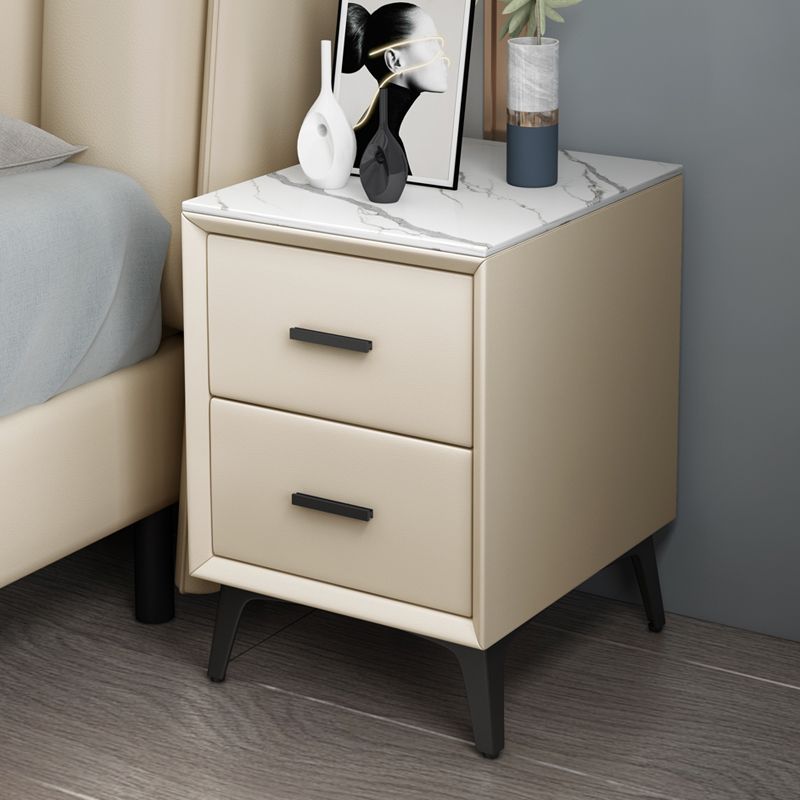 Modern Slate Top Night Table Bedroom 2 Drawers Night Stand with Legs