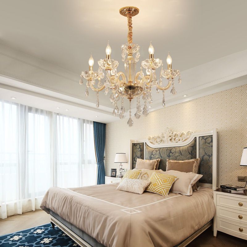 Beige estilo vela de techo colgante Luz de cristal moderno 6/10 cabezas de la sala de estar luminadora de lámpara