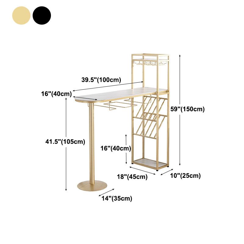 Nordic Style Bar Table Stone Top Pub Table with Wine Cabinet for Dining Room