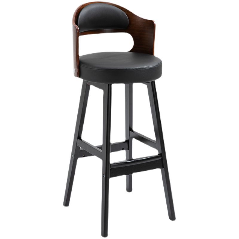 Taburetes de bar de madera industriales para interiores de cuero con asiento redondo