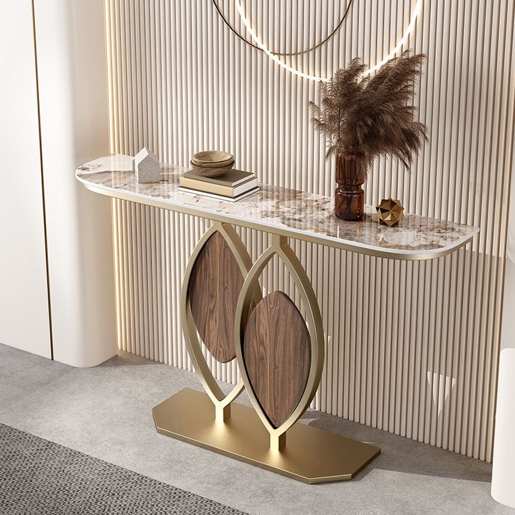 31.5" Tall Stone Glam Console Table Half Moon Accent Table with 1 Shelf