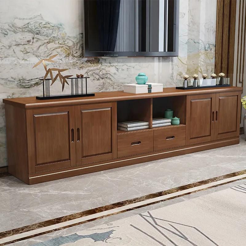 Traditional Solid Wood TV Console Open Storage TV Stand with Cabinet