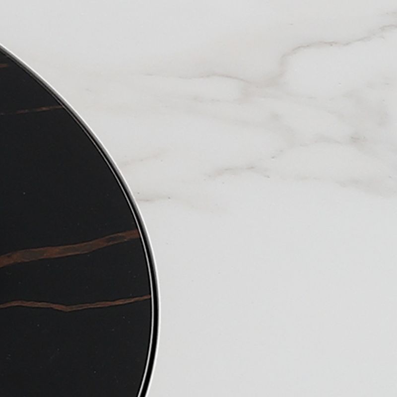 Modern Round Pub Table Stone Top Black Base Pedestal Casual Dining Table