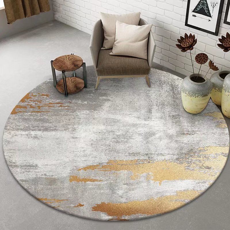 Round Ink Painting Carpet Modern Polyester Rug Stain Resistant Indoor Rug for Living Room