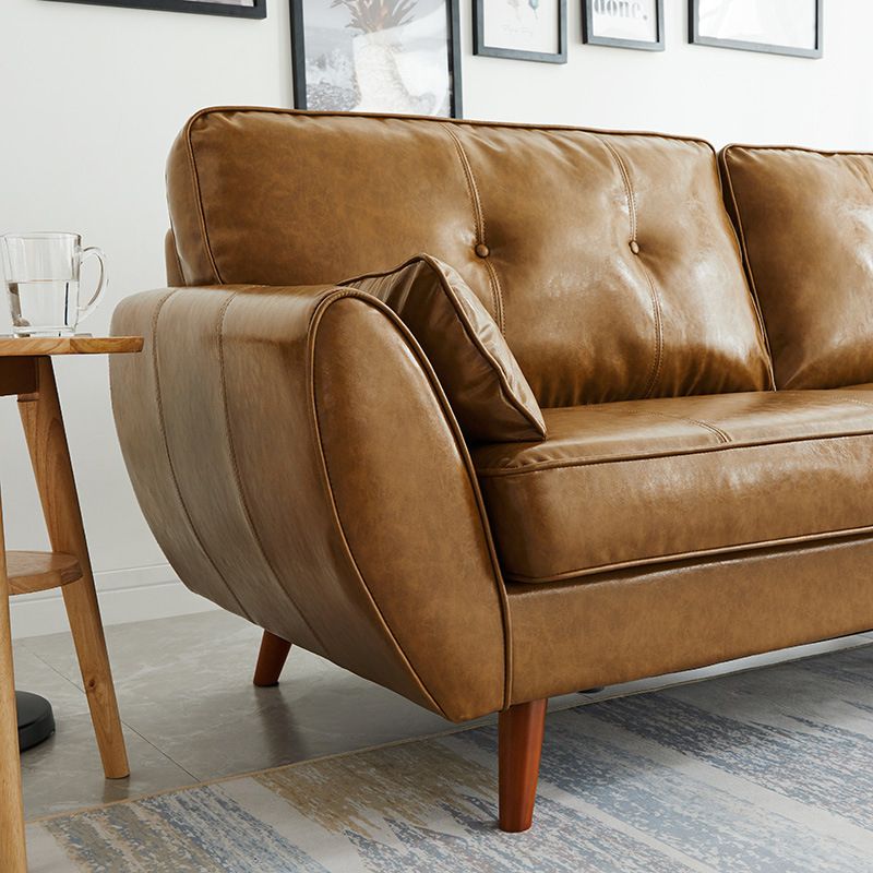 Contemporary Faux Leather Sofa Flared Arm Button-tufted Loose Back Sofa for Living Room