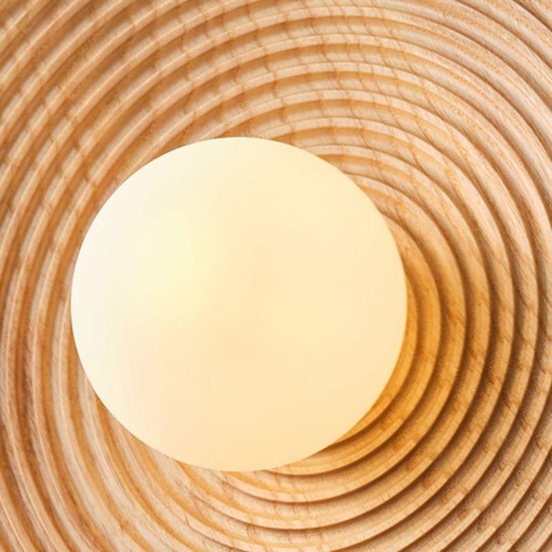 Round Shape Wood Wall Mount Light Modern Style 1-Light Wall Light Sconce