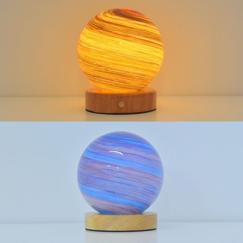 Modern Round Table Lamp 1-Light LED Desk Light with Glass Shade for Bedroom