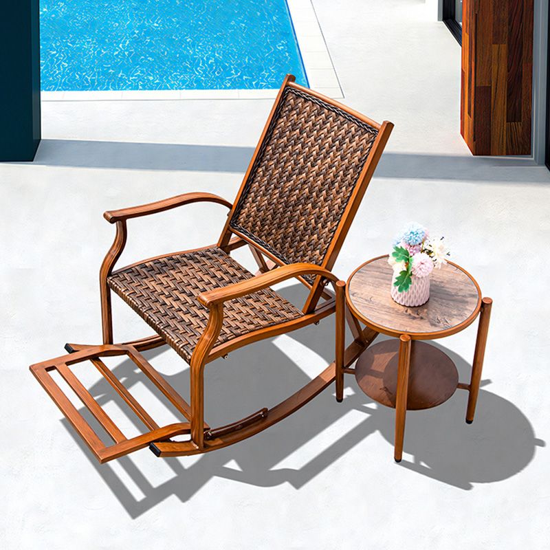 Traditional Rocking Chair Wicker Metal Frame Trapezoidal Back Indoor Rocking Chair