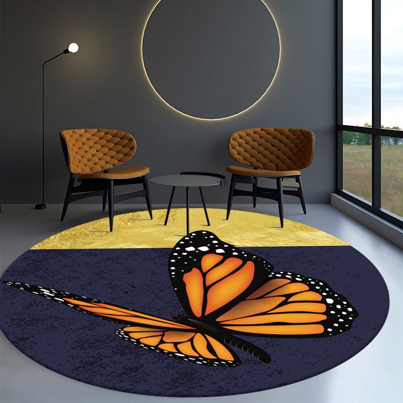 Orange Butterfly Rug Polyester Modern Rug Non-Slip Backing Rug for Drawing Room