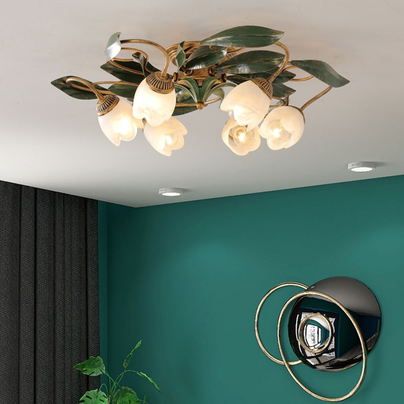 American Style Ceiling Light Iron Ceiling Lamp with Glass Shade for Bedroom