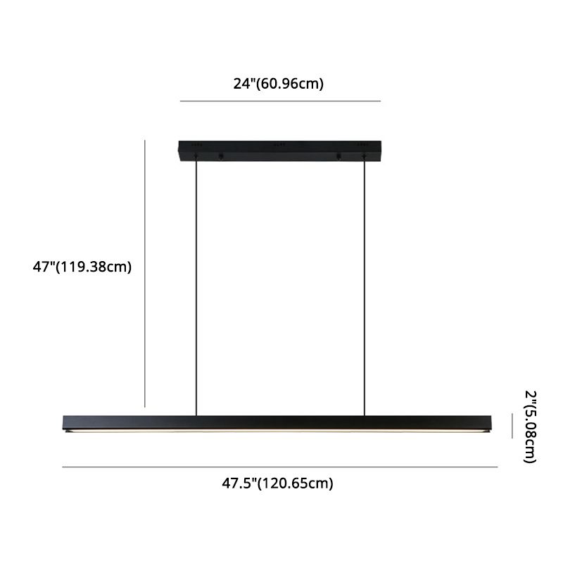 Minimalisme moderne Black Linear Island Pending Lighting LED Metal Island Island Light pour table à manger