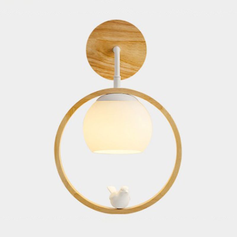 Round Shape Wood Vanity Sconce Light Modern Style 1-Light Vanity Mirror Lights