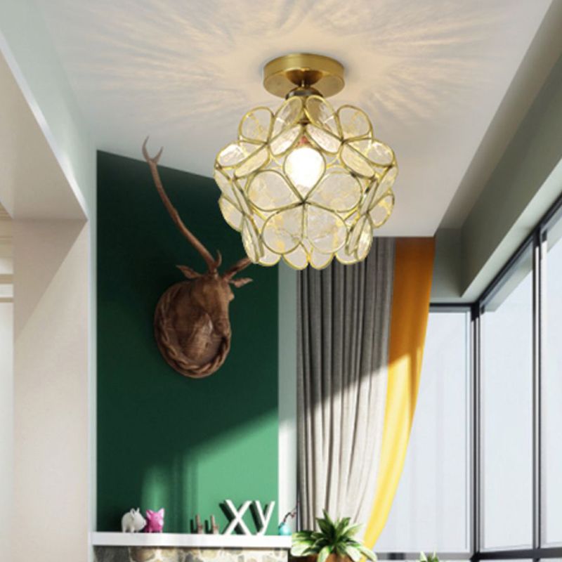 Plafonnier à 1 lumière de style colonial, éclairage de plafond en verre pour salle à manger