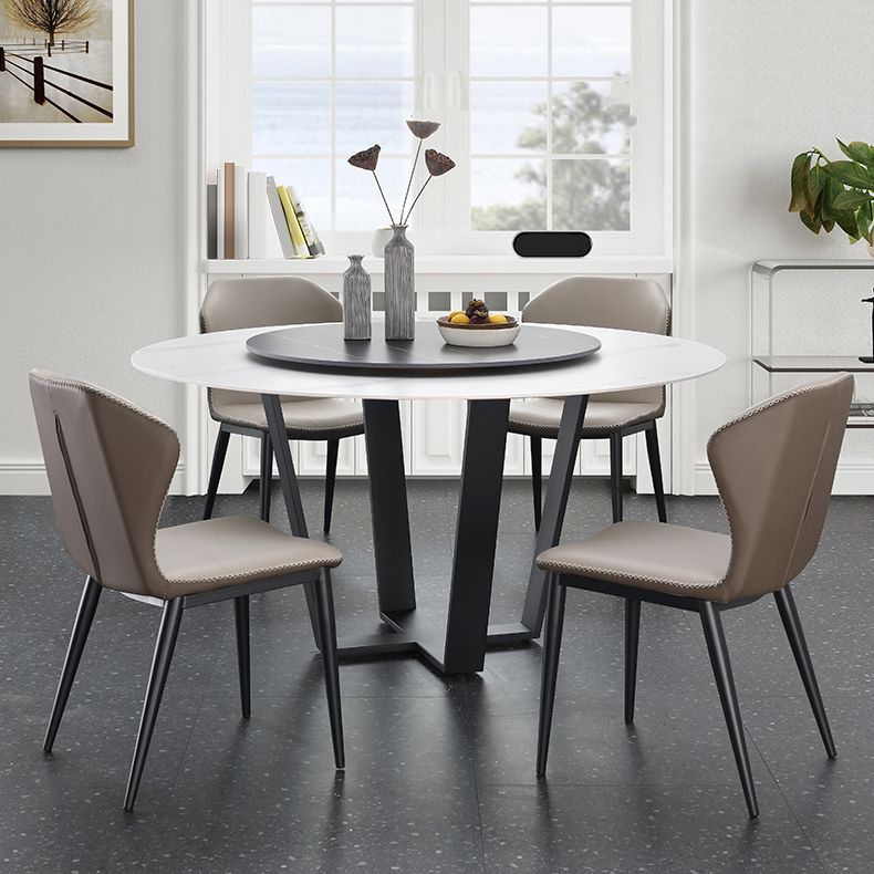 Modern Dinette Set 1/4/5/7 Pieces Round Sintered Stone Top Dining Table Set with Turntable