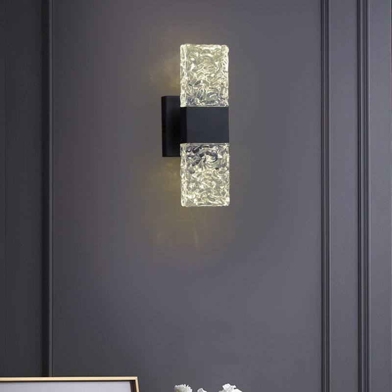 Nordic Style Metal Wall Light Cuboid LED Wall Sconce with Crystal for Bedroom