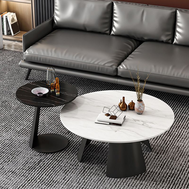 Pedestal Coffee Table Contemporary Round Cocktail Table in Black/White