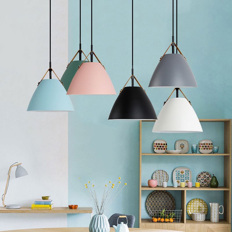 Nordic Macaron Style Hanging Lamp, Conical Shaped Shade Metal Hanging Lighting for Living Room