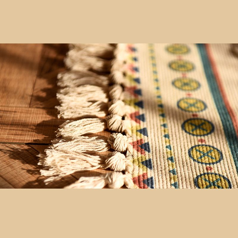 Bohemian Americana Rug Khaki Tone Cotton Blend Rug Washable Carpet with Fringe for Home Decor