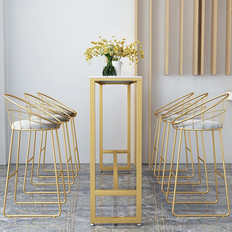 Stone Bar Dining Table Glam Style Rectangle Bar Table with Trestle Pedestal for Kitchen