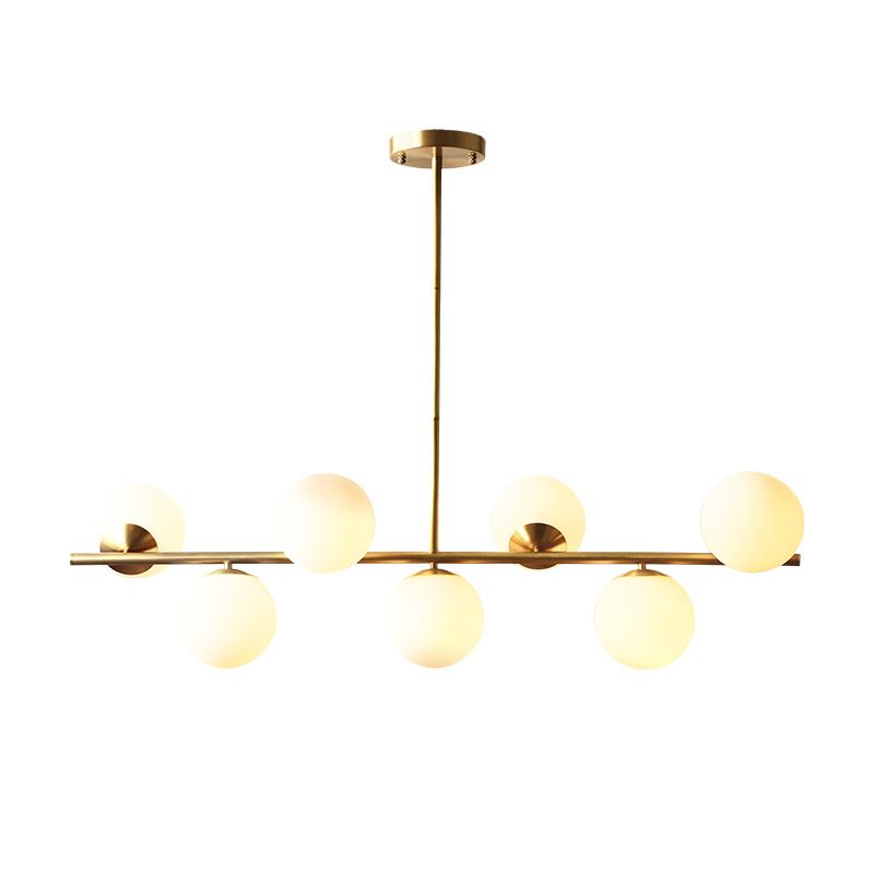 Ball Shape Glass Chandelier Modern Style 7 Lights Island Ceiling Light in Gold