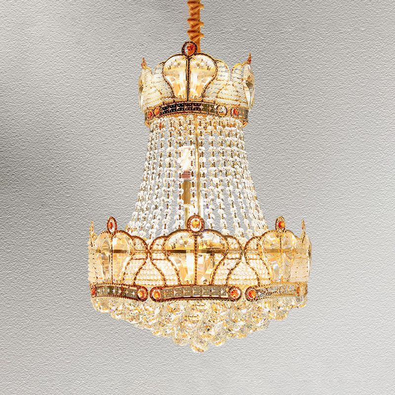 Basket Crystal Strand Chandelier Lamp Modern 8 Lights Gold Pendant Lighting Fixture for Living Room