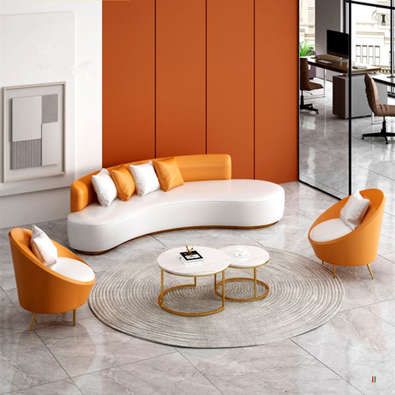 Faux Leather Curved Sofa Contemporary Armless Tight Back Settee